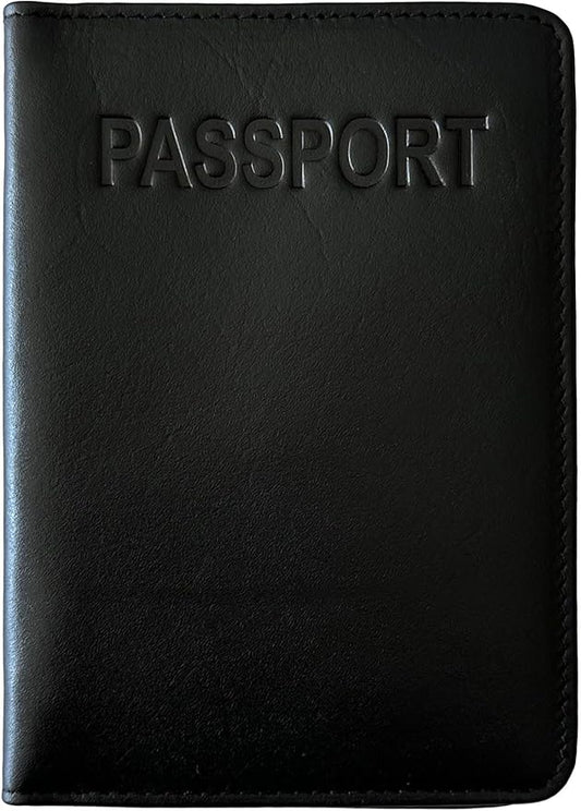 Black Basic Genuine Leather RFID Passport Cover
