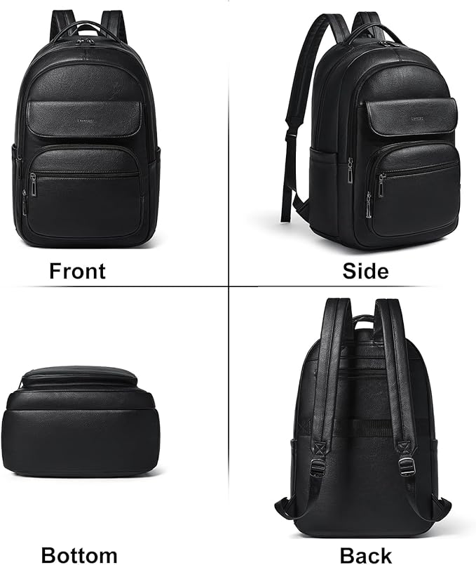 Leresas 37L Backpack Purse for Women Mens Work Travel Teacher Back Pack Laptop Business Vegan Leather Backpack Fashion College Computer Bag Black