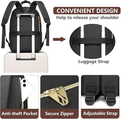 Laptop Backpack for Women Bag - 15.6 inch Work Travel Backpack with USB Charger College Bookbag Waterproof Business Computer Backpack Anti-theft Casual Backpacks for Nurse Teacher Beige Black Brown