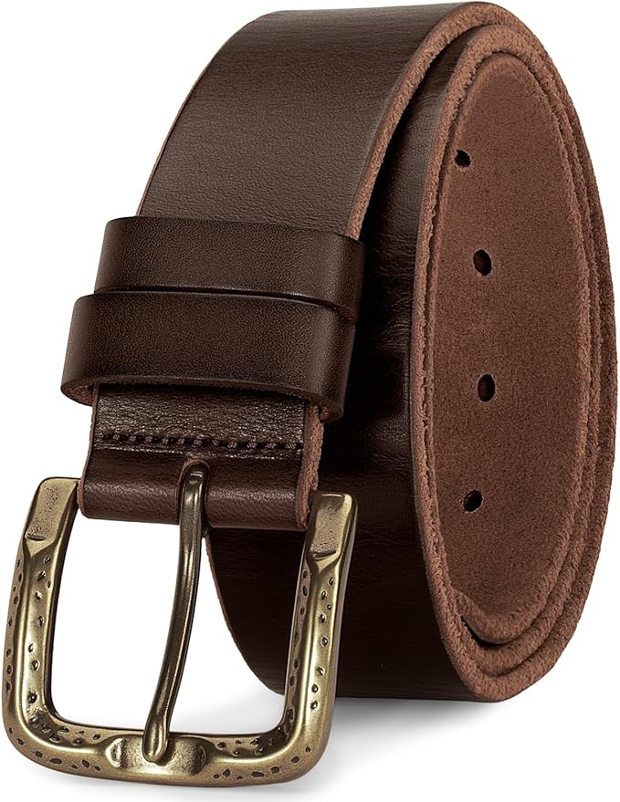 Men's Everyday Casual Belt - 1.5 Inch Full Grain Genuine Leather with Brass Buckle