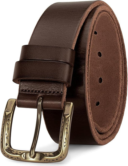 Men's Everyday Casual Belt - 1.5 Inch Full Grain Genuine Leather with Brass Buckle