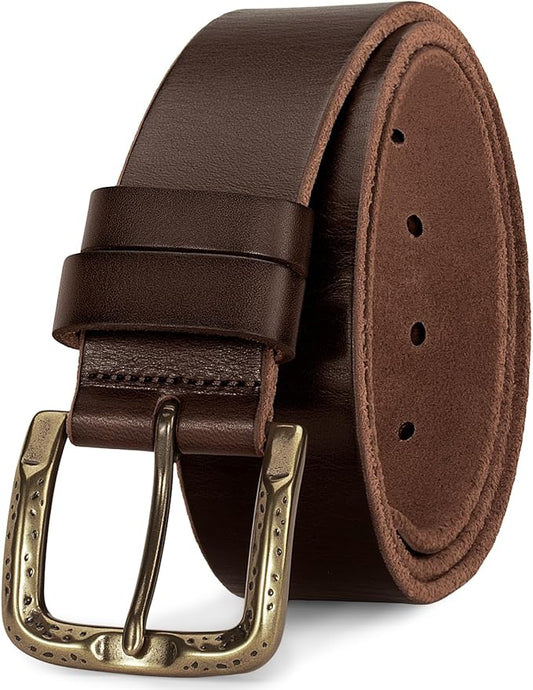 Men's Everyday Casual Belt - 1.5 Inch Full Grain Genuine Leather with Brass Buckle