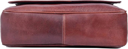 16" Crossbody Bag Leather Laptop Messenger Bag For Men with trolley sleeve for school office (Dark Brown)