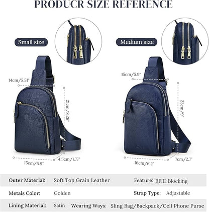 S-ZONE Genuine Leather RFID Blocking Small Sling Bag Women Crossbody Fanny Packs