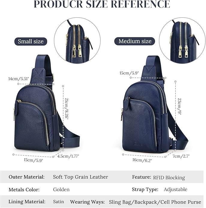 S-ZONE Genuine Leather RFID Blocking Small Sling Bag Women Crossbody Fanny Packs