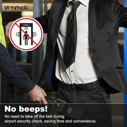 VONMELLI Nickel Free Leather Belt for Men, Non Metal TSA Approved Men’s Belt for Jeans with Hypoallergenic Buckle