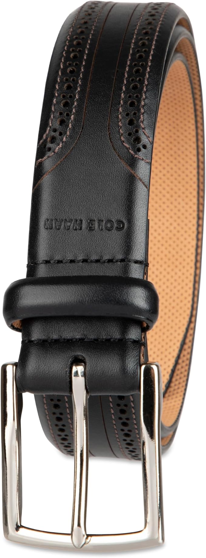Cole Haan Men's Black Leather Dress Belt - Classic Style With Polished Buckle for Work Or Formal Wear