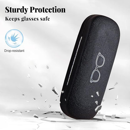 RayLove Glasses Case, 2 Pack Unisex Hard Shell Eyeglass Case PU Leather Hard Eyeglass Case with Eyewear Accessories
