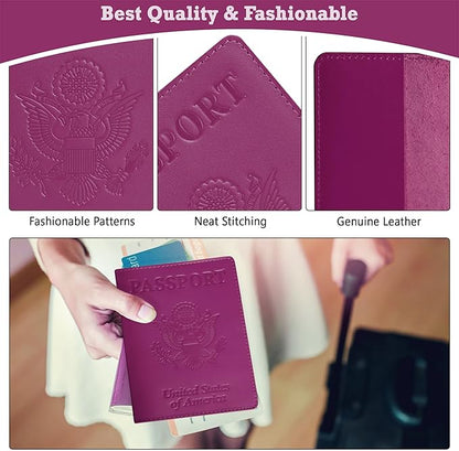 Shvigel US Leather Passport Book Cover - Thin American Travel Passport Holder - Premium International USA Passport Protector Case for Women Men (Pink)