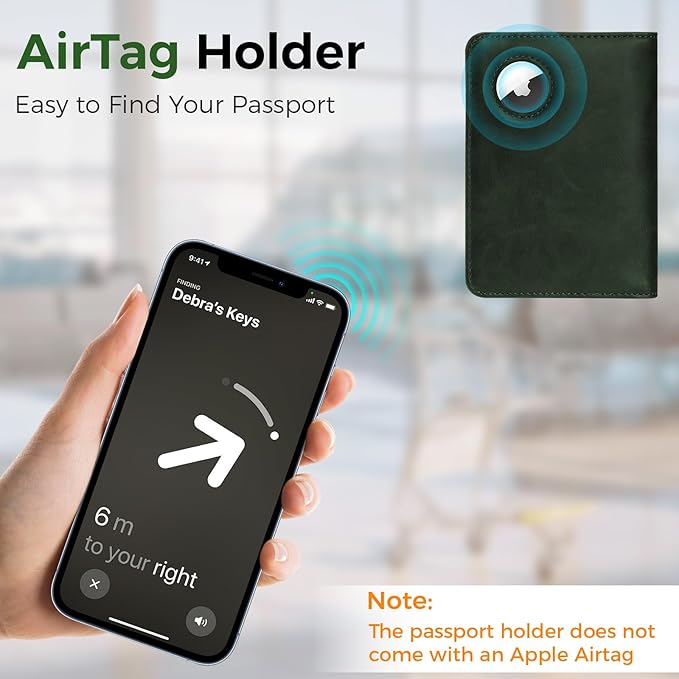 Passport Holder for Travel Women Men - Passport Cover Wallet with Airtag Slot - RFID Blocking PU Leather Passport Holder Case with Card Holder, Pen Slot - Green