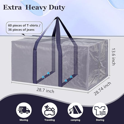 12 Pack Moving Bags with Full-Open Side Zipper, Extra Large 93L Heavy Duty Waterproof Foldable Storage Totes for College Dorm, Moving & Home OrganizationDarkBlue