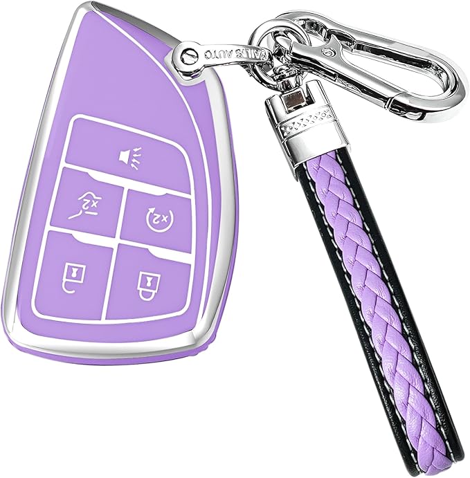 for Chevrolet Key fob Cover TPU Protective Key case,Compatible with 2023 2024 2025 GMC Silverado 1500 Sierra,2500HD 3500HD, Silicone ect Remote Smart Key(Silver Purple)