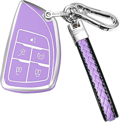 for Chevrolet Key fob Cover TPU Protective Key case,Compatible with 2023 2024 2025 GMC Silverado 1500 Sierra,2500HD 3500HD, Silicone ect Remote Smart Key(Silver Purple)