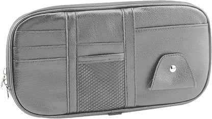 Car Sun Visor Organizer, Sunglass Holder and Storage Pocket, Card Cash Pouch with Multi-Pocket Net Zipper, Case Bag for License Pen Key, Auto Accessories for Truck, SUV, Van (Gray)