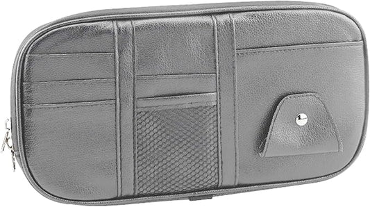 Car Sun Visor Organizer, Sunglass Holder and Storage Pocket, Card Cash Pouch with Multi-Pocket Net Zipper, Case Bag for License Pen Key, Auto Accessories for Truck, SUV, Van (Gray)