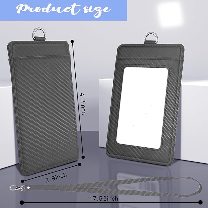 Carbon Fiber Work ID Card Holder with Lanyard is a Stylish and Durable Card Holder with Dual Card Capacity, Clear Display Window and Privacy Back Pocket (Dark Gray)