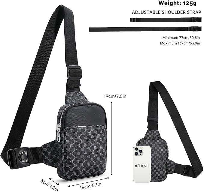 Long Keeper Mini Sling Bag - Women Men Vegan Leather Crossbody Phone Bag Waterproof Travel Running Chest Bag Casual Daypack