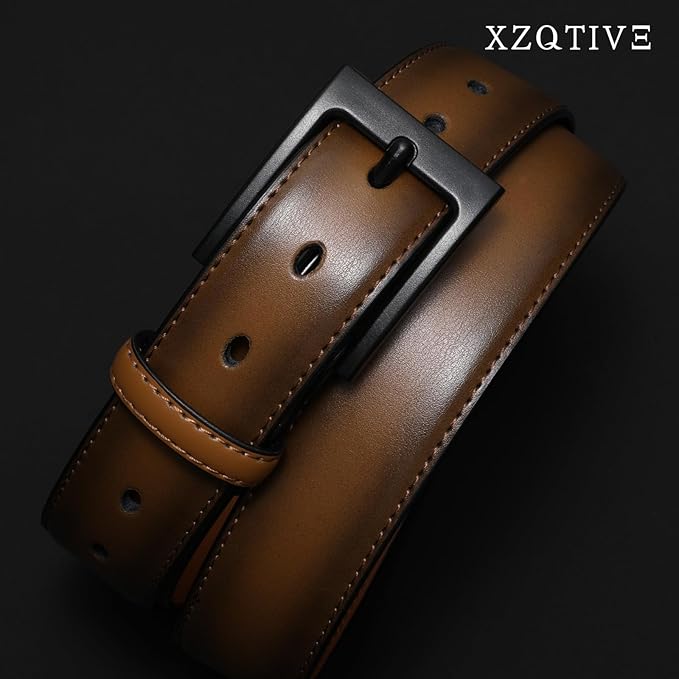 XZQTIVE TSA Belt For Men Metal Free Dress Belts Hypoallergenic Leather Belt With Black Buckle Nickle Free