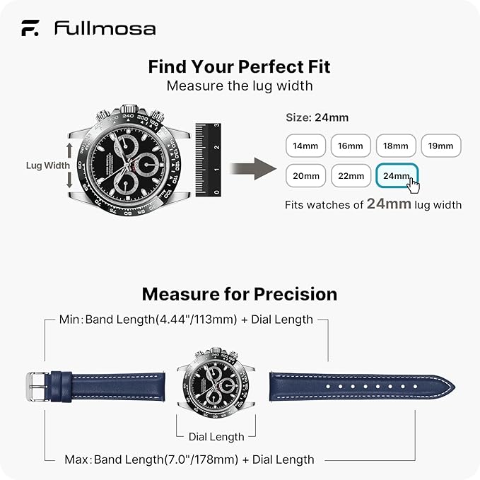 Fullmosa Watch Band, Quick Release Leather Watch Strap for Men Women, Replacement Bands Width 12mm 14mm 16mm 18mm 19mm 20mm 21mm 22mm 24mm