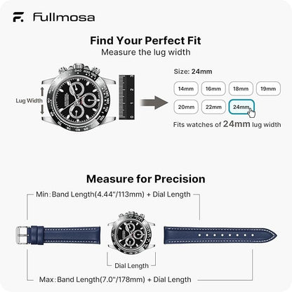 Fullmosa Watch Band, Quick Release Leather Watch Strap for Men Women, Replacement Bands Width 12mm 14mm 16mm 18mm 19mm 20mm 21mm 22mm 24mm