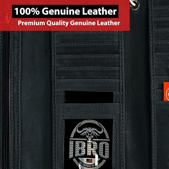 IBRO VINTAGE Motorcycle Chain Wallet for Men – Premium Cowhide Leather, RFID Tri-Fold Biker Wallet with Heavy Duty Chain for Bikers Truckers & Hunters, Credit Card Money Organizer Long Wallet | Long Trifold, RFID Blocking, Men's, Trucker Biker