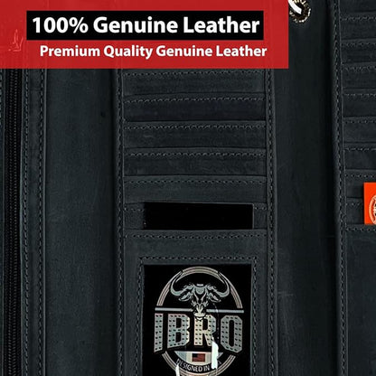 IBRO VINTAGE Motorcycle Chain Wallet for Men – Premium Cowhide Leather, RFID Tri-Fold Biker Wallet with Heavy Duty Chain for Bikers Truckers & Hunters, Credit Card Money Organizer Long Wallet | Long Trifold, RFID Blocking, Men's, Trucker Biker
