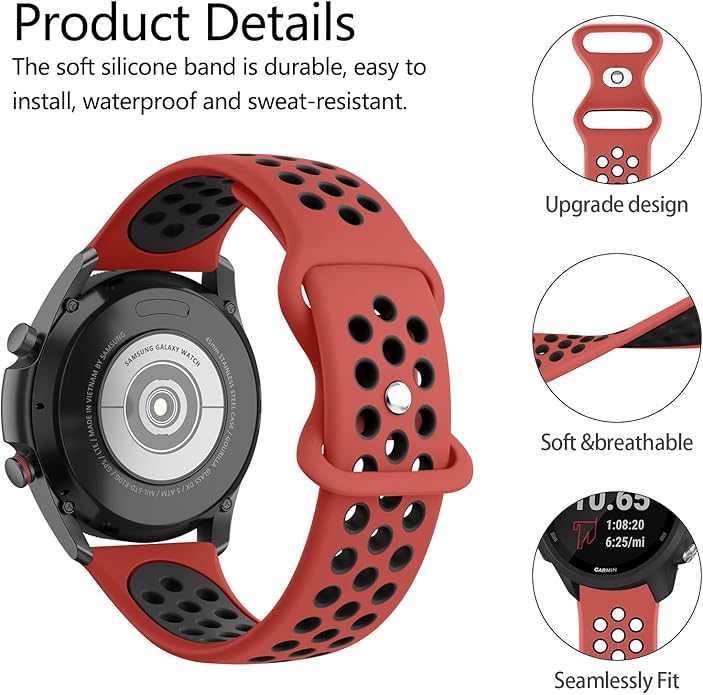 Meliya 20mm 22mm Watch Bands Quick Release Replacement Wristband, Soft Silicone Bands Breathable Sport Replacement Straps for Men Women