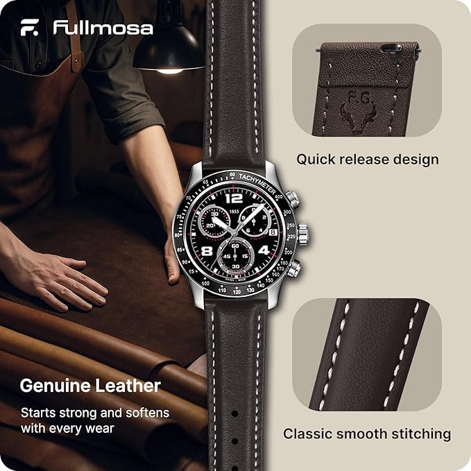 Fullmosa Watch Band, Quick Release Leather Watch Strap for Men Women, Replacement Bands Width 12mm 14mm 16mm 18mm 19mm 20mm 21mm 22mm 24mm