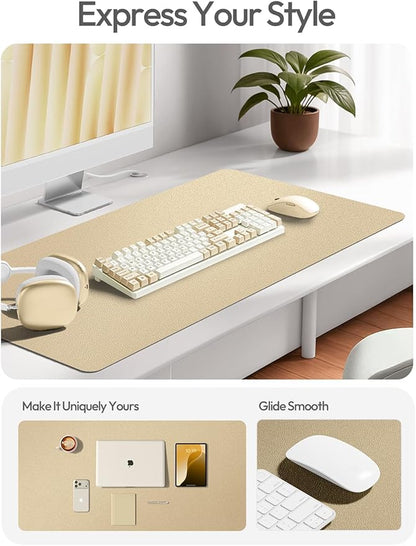 YSAGi Leather Desk Pad Protector, Office Desk Mat, Large Mouse Pad, Non-Slip PU Leather Desk Blotter, Laptop Desk Pad, Waterproof Desk Writing Pad for Office and Home (Gold, 23.6" x 13.8")