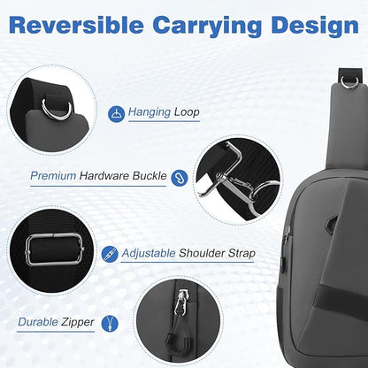 Hoedia Crossbody Sling Bag for Men Women, Shoulder Cross Body Bag EDC Back Pack with Reflective Strip and Multi-pocket