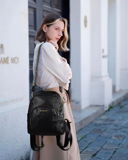 Women's Genuine Leather Backpack for Professionals, 12.9 Inch Laptop Backpack with Anti-Theft Pocket, Business Work Computer Bag for Office & Travel, Classic Black
