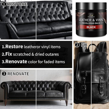Leather Recoloring Balm with 100ml Mink Oil, Black Leather Repair Kit and Scratch Remover for Furniture, Car Seats, Sofas, Dye & Restorer for Couches, Vinyl, PU, Faux