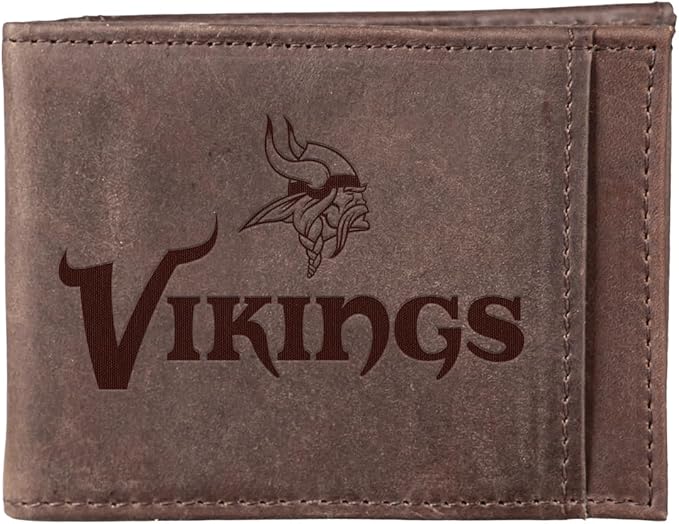 Team Sports America NFL Minnesota Vikings Front Pocket Slim Wallet for Men | Minimalist Leather RFID Blocking Bifold Card Holder with Money Clip | Officially Licensed Stamped Logo