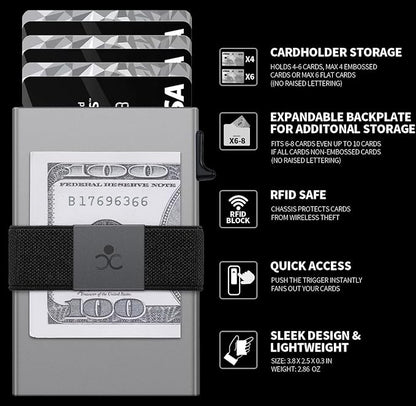 SEMORID Slim Aluminum Card Holder Wallet for Men, Durable Expandable Backplate, RFID Blocking Minimalist Metal Pop Up Wallet, Holds 12 Cards Plus Cash (Grey)