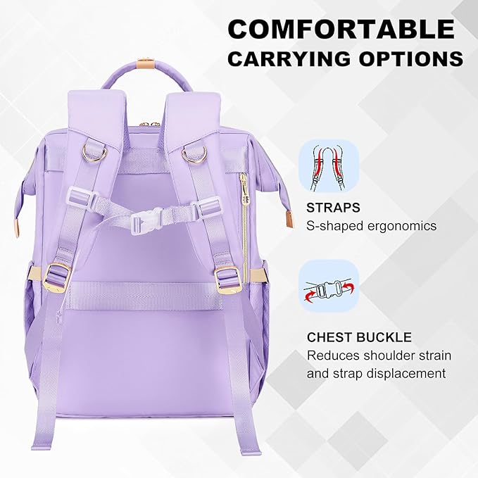 Lunch Backpack, 15.6 inch Laptop Backpack with Insulated Lunch Bag, Backpack Cooler for Women, Large Travel Backpack Lunch Box Compartment, Work Computer Backpack, Teacher College Book Bag, Purple