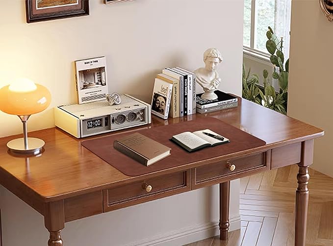 Leather Desk Mat, 23.6"x13.8" Non-Slip PU Leather Desk Pad, Thick Desk Blotter with Stitched Edge, Retro Large Mouse Pad, Laptop Pad for Office & Home Use (Brown)