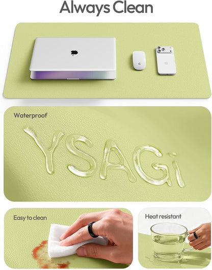 YSAGi Leather Desk Protector, Office Mat, Large Mouse Mat, Non-Slip PU Leather Blotter, Laptop Pad, Waterproof Writing Pad for Office and Home (Peak Green, 47" x 17")