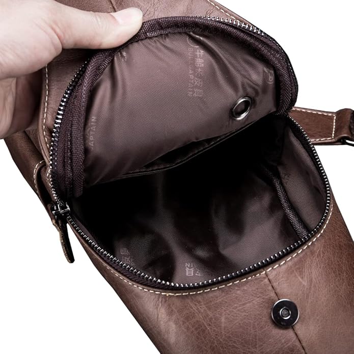 Hebetag Leather Sling Bag Crossbody Backpack for Men Women Travel Outdoor Camping