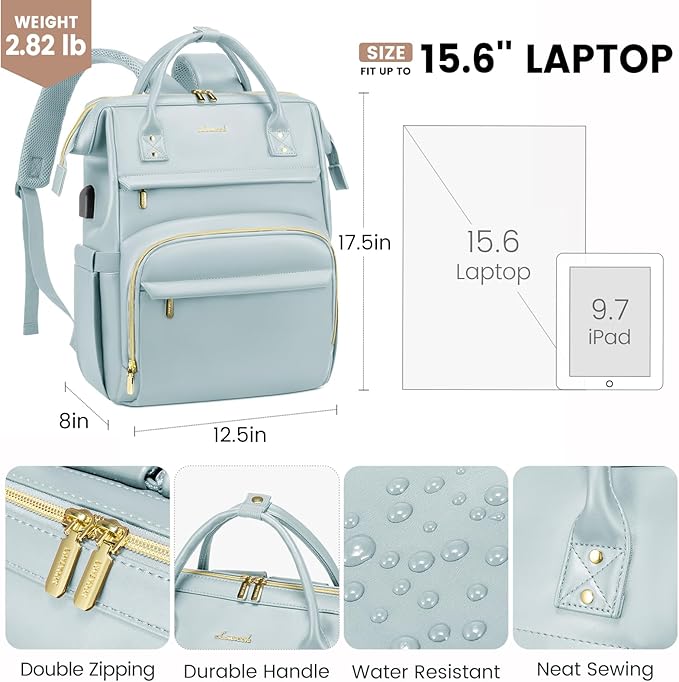 LOVEVOOK Leather Laptop Backpack for Women 17 inch,Travel Backpack Purse Nurse Teacher Backpack Computer Laptop Bag,Professional College Business Work Bags Carry On Backpack with USB Port,Pink Blue
