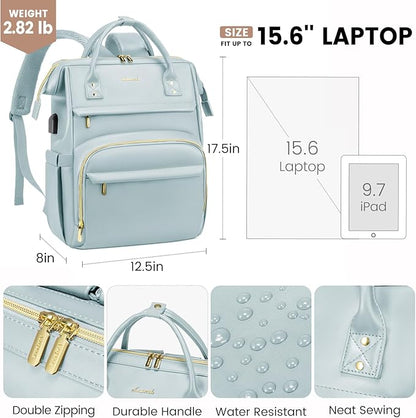 LOVEVOOK Leather Laptop Backpack for Women 17 inch,Travel Backpack Purse Nurse Teacher Backpack Computer Laptop Bag,Professional College Business Work Bags Carry On Backpack with USB Port,Pink Blue