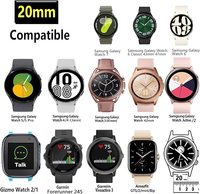 20mm Band Compatible with Samsung Galaxy Watch 7 6 5 4 FE Band 44mm 40mm/Watch 6 4 Classic 47mm 43mm 42mm 46mm/5 Pro 45mm/3 41mm/Active 2 Men,Fabric Nylon Strap for Garmin Vivoactive 5 3/Venu,L