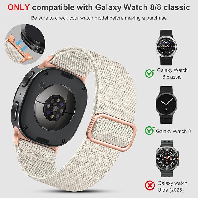 Lerobo Elastic Bands Compatible with Samsung Galaxy Watch 8 7 6 5 4 40mm 44mm/Galaxy Watch 8 Classic 6 4 Classic 43mm 47mm 42mm 46mm/5 Pro Band 45mm/Active 2,3 Pack 20mm Adjustable Nylon Sport Band