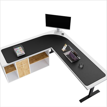 Mydours 57" x 57" x 20" L Shaped Desk Pad (Black), Extra Large Dual-Sided PU Leather Corner Desk Mat Protector for Home Office Computer Gaming
