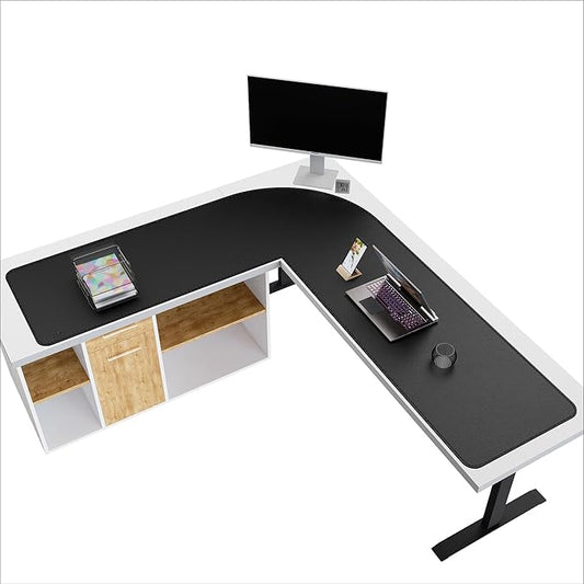 Mydours 61" x 69" x 20" L Shaped Desk Pad (Black), Extra Large Dual-Sided PU Leather Corner Desk Mat Protector for Home Office Computer Gaming