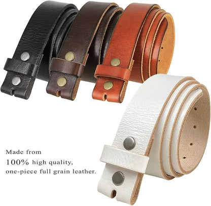 100% One-Piece Full Grain Leather Belt Straps with No Slot Hole/Slot Hole/Heavy-Duty, Multi Options 1-1/2" (38mm) Wide