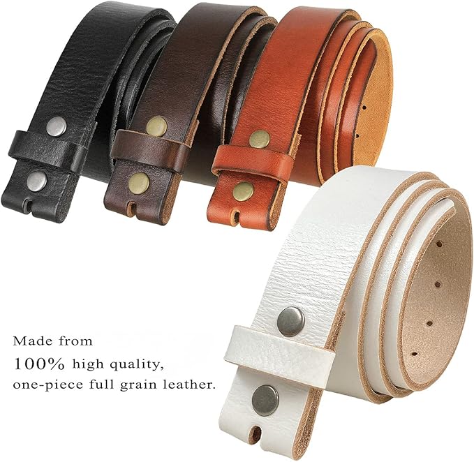 100% One-Piece Full Grain Leather Belt Straps with No Slot Hole/Slot Hole/Heavy-Duty, Multi Options 1-1/2" (38mm) Wide