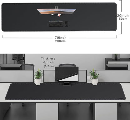 CENNBIE Leather Desk Mat Protector, XXL 78.7" x 19.6" Extra Large Leather Office Desk Pad Mat for Full Desk, Computer Desk Mat on top of desks - Oversized Large Mouse Pad (Black)
