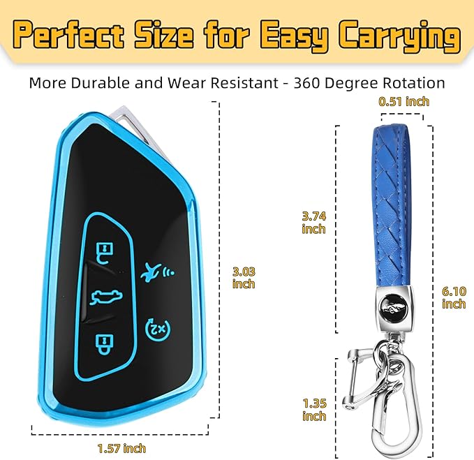 FT FUNTOR Key Fob Cover for Volkswagen,Soft TPU Full Protection Case Compatibale With VW Golf GTI Atlas Skoda Octavia ID3 ID4 MK8 (Blue, 5 Buttons)