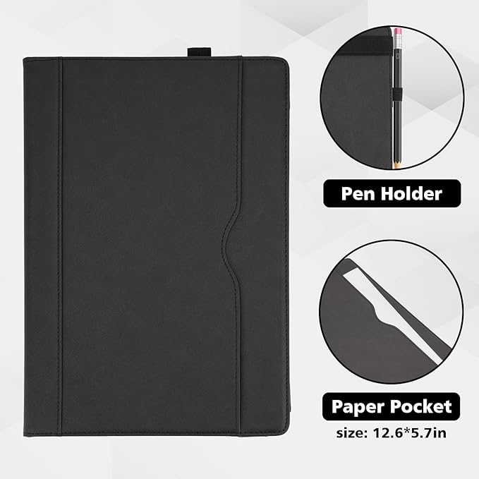 TYTX Compatible with MacBook Air 13 Inch Leather Case, for Model A2337 M1 A2179 A1932 2018-2021 Retina Display Touch ID, PU Leather Laptop Case with Pocket for Papers and Pen Holder, Black