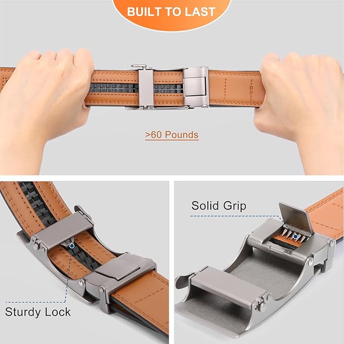 GAEKEAO Mens Belt Leather Micro-Adjust Buckle Ratchet Belts for Men Dress Casual to Formal Trim to Fit with Gift Box (35mm)
